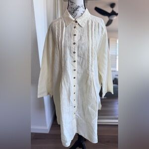 Click Color Me Cotton Beige Cream Linen Pin Tuck Peasant Shirt Dress Size 2XL